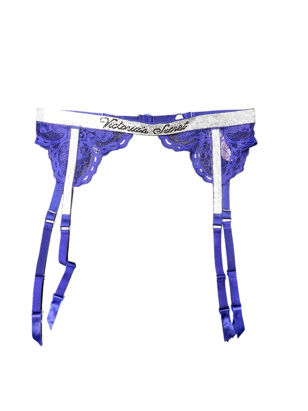 New Victoria's Secret Night‎ Ocean Blue Lace Shine Strap Suspenders Garter Belt